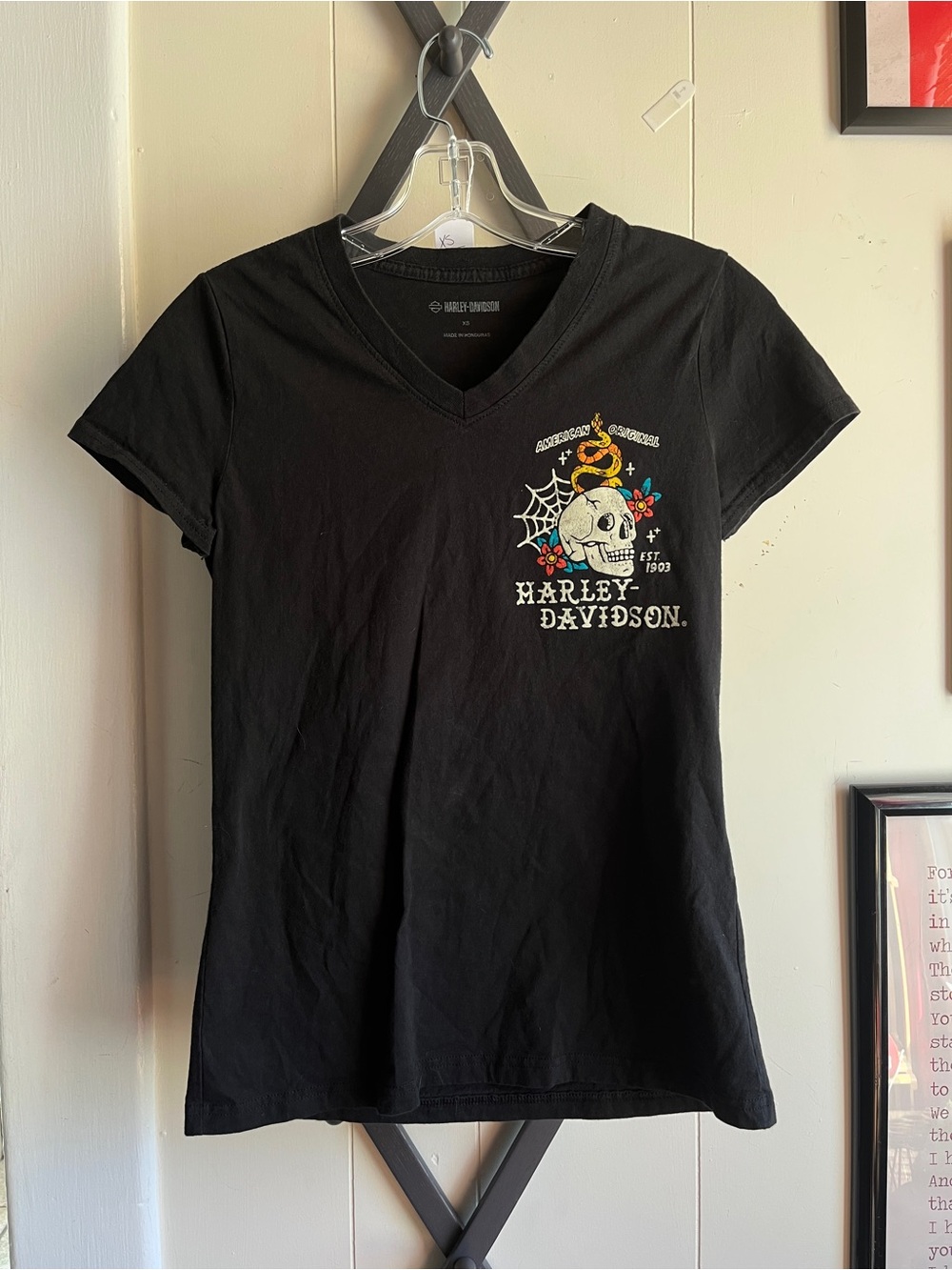 Harley-Davidson Women’s Black V-Neck Skull Graphic Tee